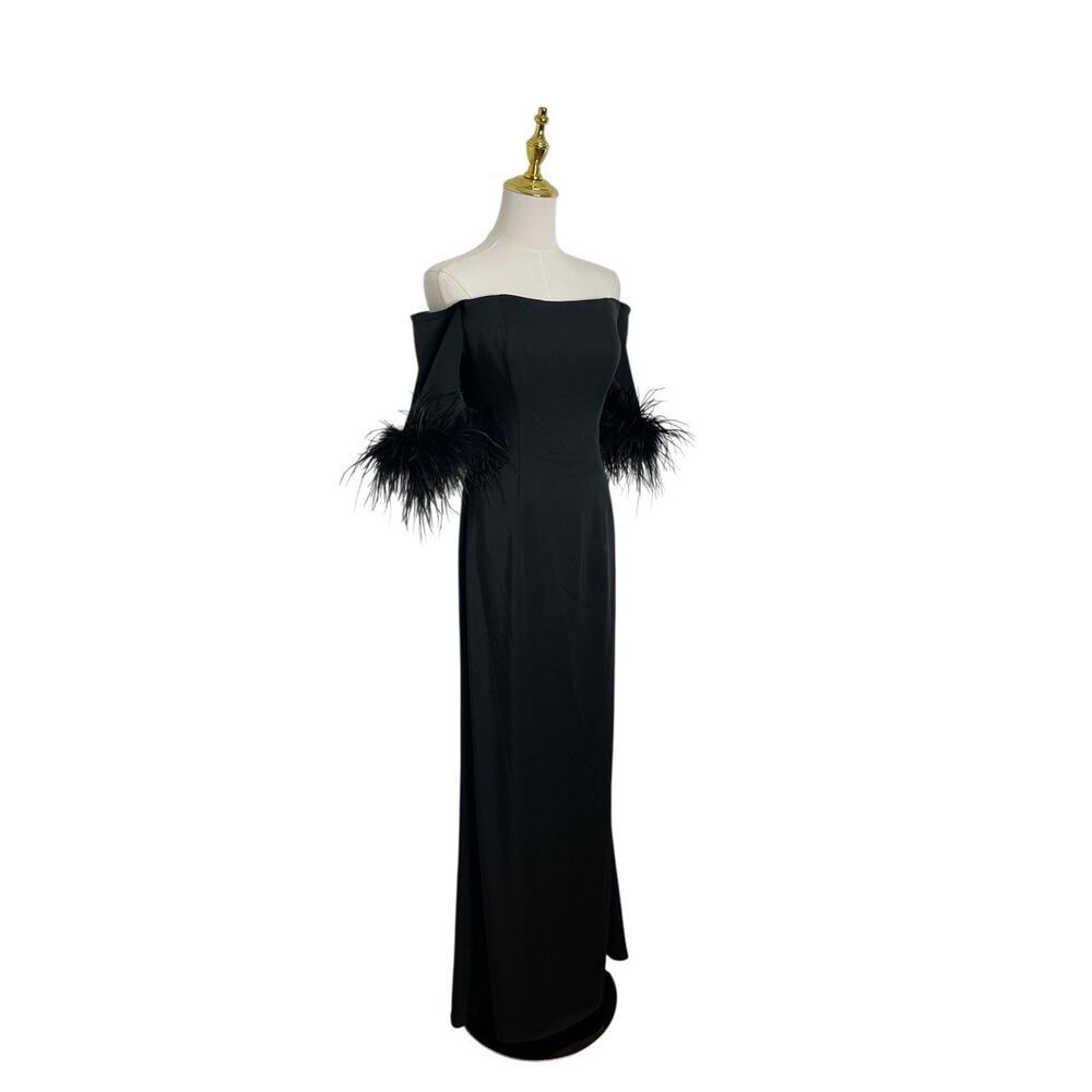 Mac Duggal 11441 Feather Off The Shoulder Column Gown Size 4 $498 - Picture 3 of 6